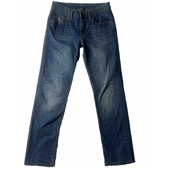 US Polo Assn Men’s 29x30 Distressed Blue Jeans Denim *heel Drag Medium Wash  KTM - Picture 1 of 13
